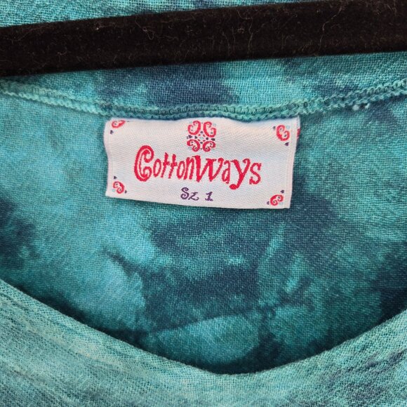 Cotton ways size 1 SM Med Peacock tie dye Giselle keyhole Teardrop gauze top - Picture 4 of 9